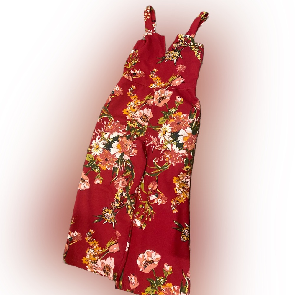 Red floral Jumpsuit Cropped XS